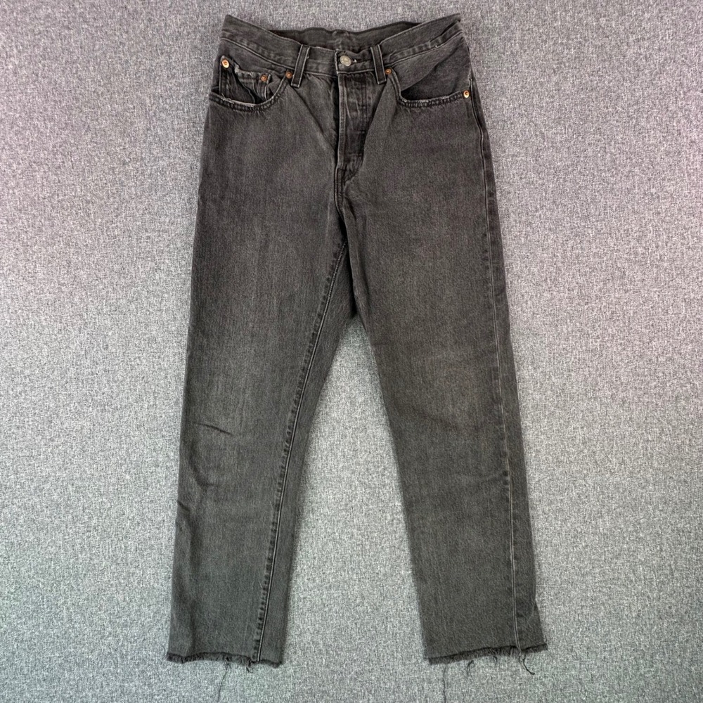 Levis Jeans Womens 26 501 Original Washed Black Raw Hem Denim